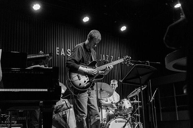 RBC Jazz Band playing in Eastside Jazz Club - black and white