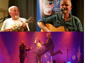 Montage of folk musicians Dave Pegg, AJ Taylor and Churchfitters in performance