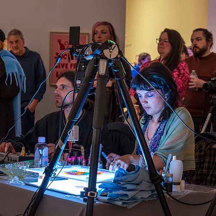Live performance event at Warwick Arts Centre, by Lewis Owen and Isabelle Williams.