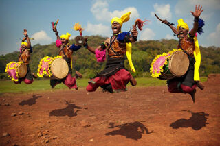 Indian drummers leaping