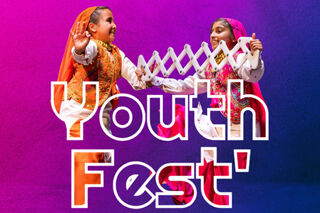 Young Bhangra performers plus text "Youth Fest"