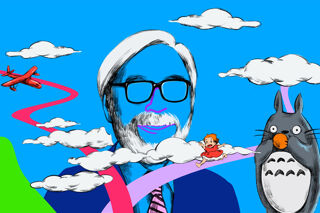 Stylised illustration of Japanese director Hayao Miyazaki