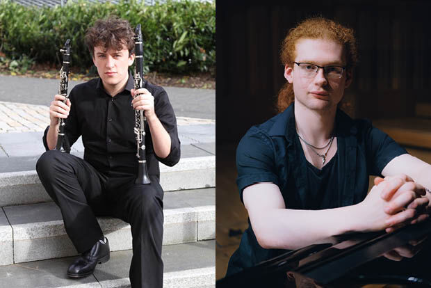 Montage of clarinettist Jamie Salters and pianist Alex Wyatt