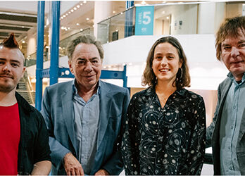 Ethan Lowry, Andrew Lloyd Webber, Ella Stokes and Julian Lloyd Webber at Symphony Hall. Image: Hannah Blake-Fathers Ethan Lowry, Andrew Lloyd Webber, Ella Stokes, Julian Lloyd Webber