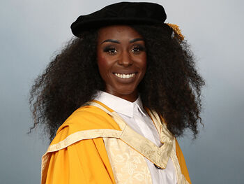 Dr Laura Mvula credit Birmingham City University Dr Laura Mvula in hat and gown credit Birmingham City University