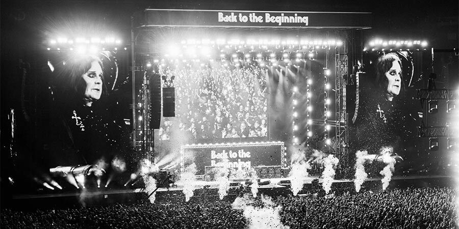 Ozzy Osbourne on stage at the Back to the Beginning concert at Villa Park
