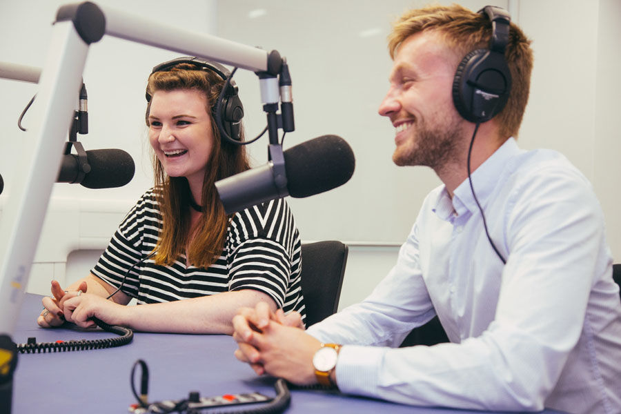 Students using radio studio
