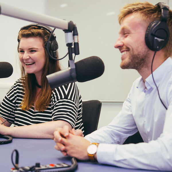 Students using radio studio