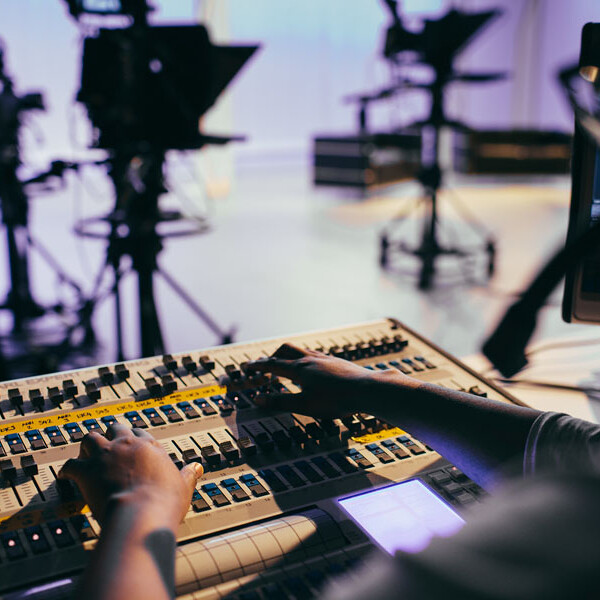 Student using the technological equipment in Studio A