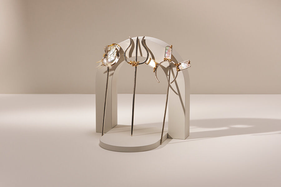 Jewellery and Silversmithing HND student work of three brass ornaments