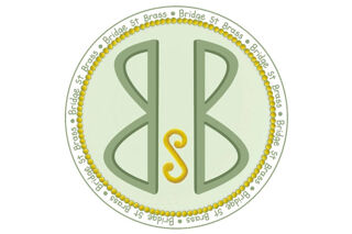 Bridge Street Brass logo in green with stylised BSB in green and yellow, with 'Bridge St Brass' repeated eight times around the circumference.