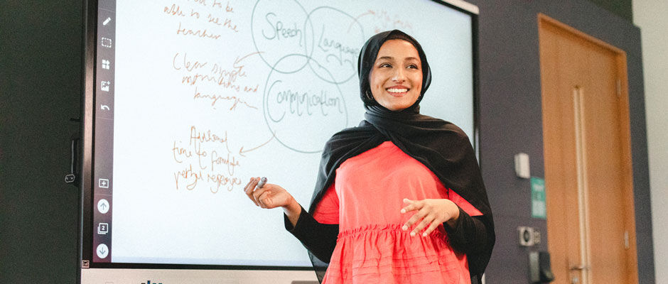 A student presenting