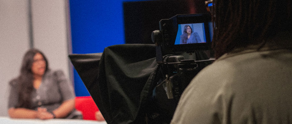 Filming in a TV studio