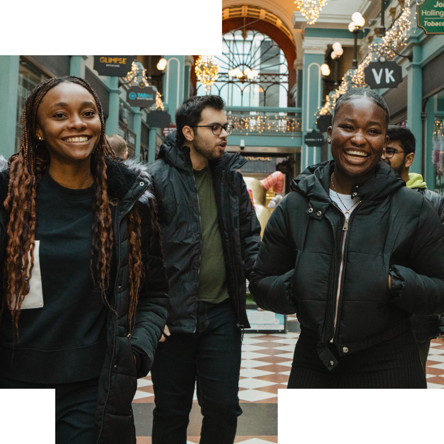 Students walking through Birmingham city centre