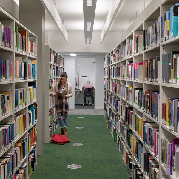 A selection of books in our six storey library.