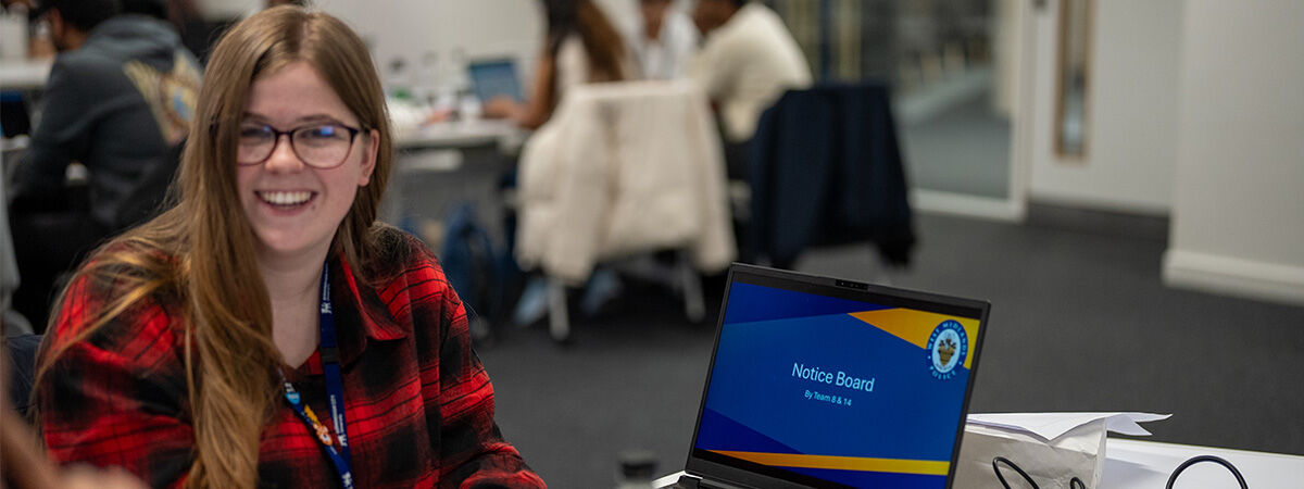 Computing student Isabelle taking part in the West Midlands Police Design-a-thon.