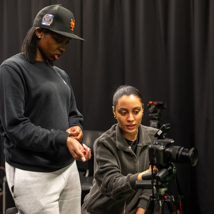 Students using camera equipment