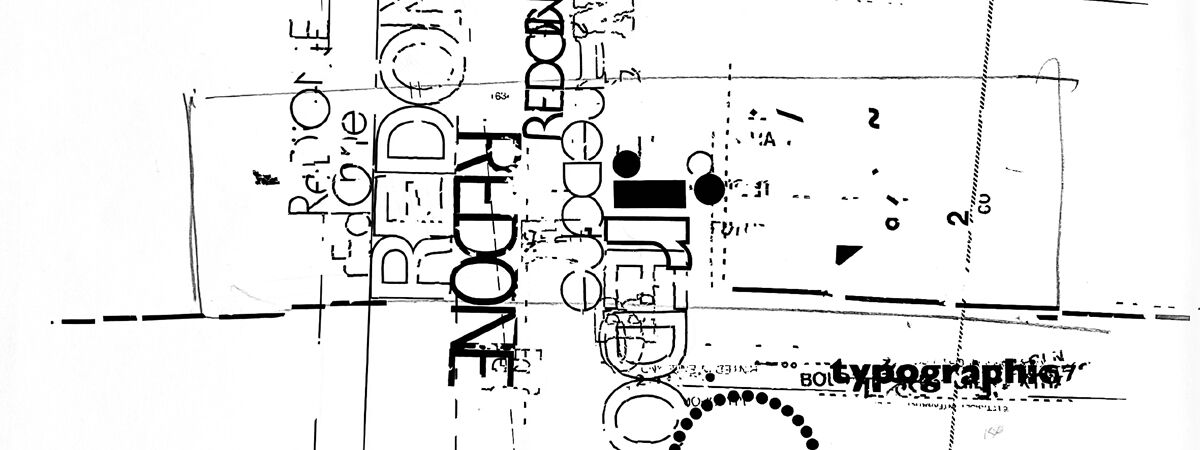 Black Letraset letters and patterns on white background.