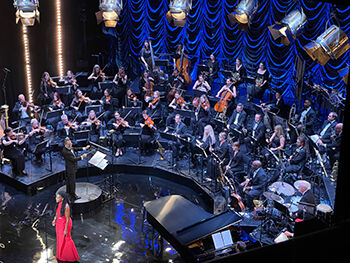 Elly Barlow playing oboe, cor anglais and tenor saxophone with the Orchestra at the Audra McDonald concert at the London Palladium in September. Elly Barlow