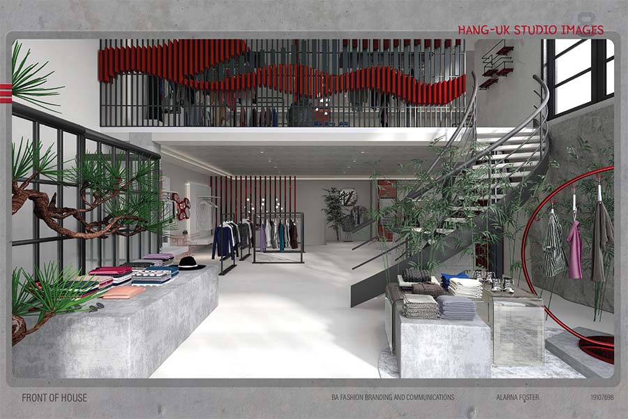 Clothing showroom front of house