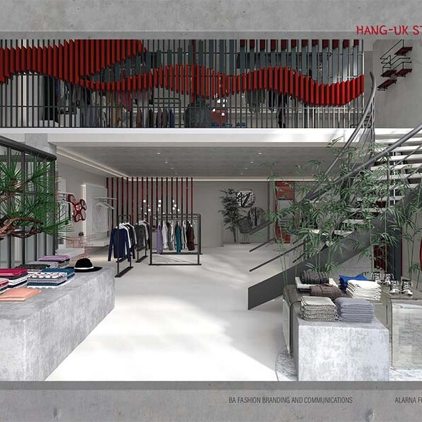 Clothing showroom front of house