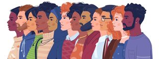 Five Traits Youth Work 1200x450 - Cartoon men and women looking to the left