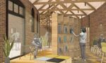 A depiction of a library room
