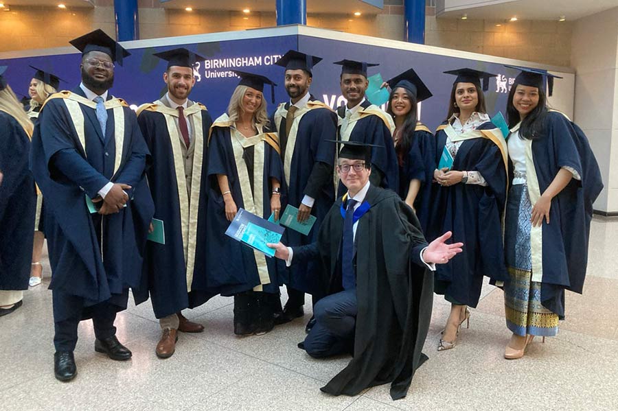 MA Future Media students and lecturer at Graduation