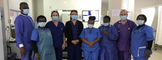 Nurses dressed in theatre scrubs