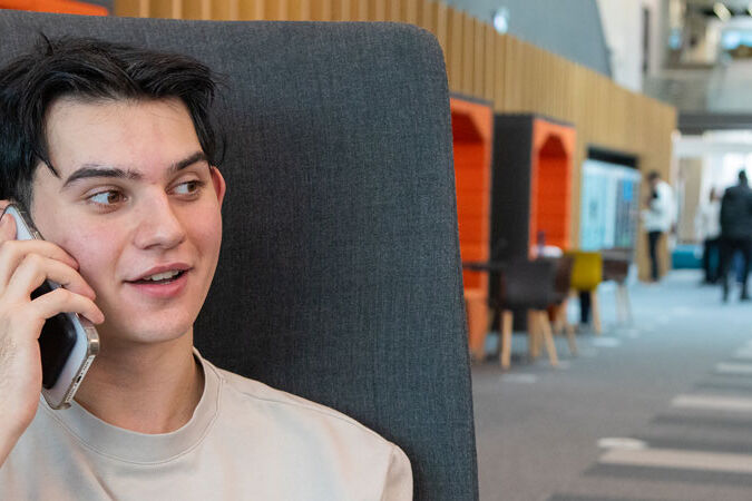 Student talks on the phone