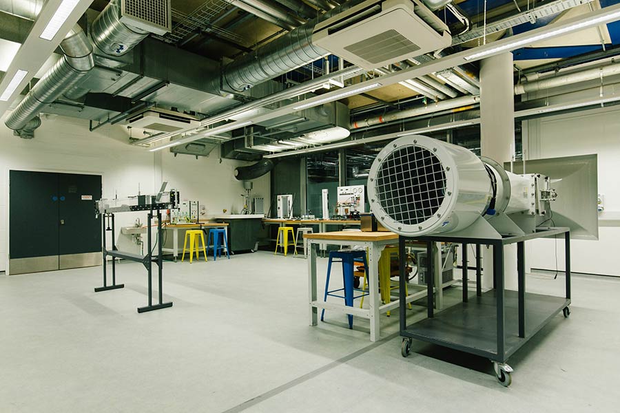 Inside the concrete and hydraulics lab