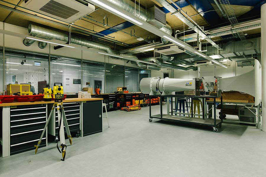 Inside the concrete and hydraulics lab