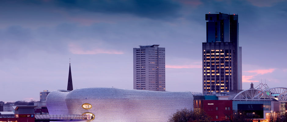 Image of Birmingham skyline including the Bullring at Dusk