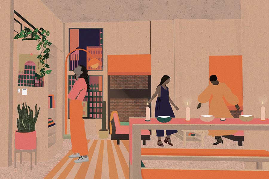 Artwork of a living and dining space