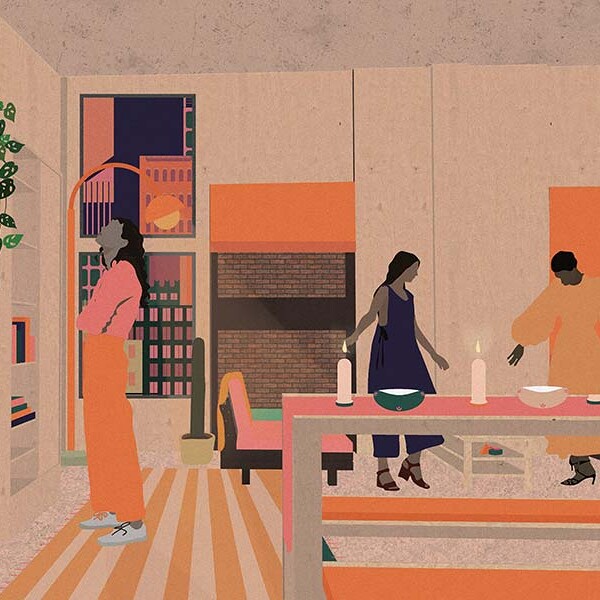 Artwork of a living and dining space