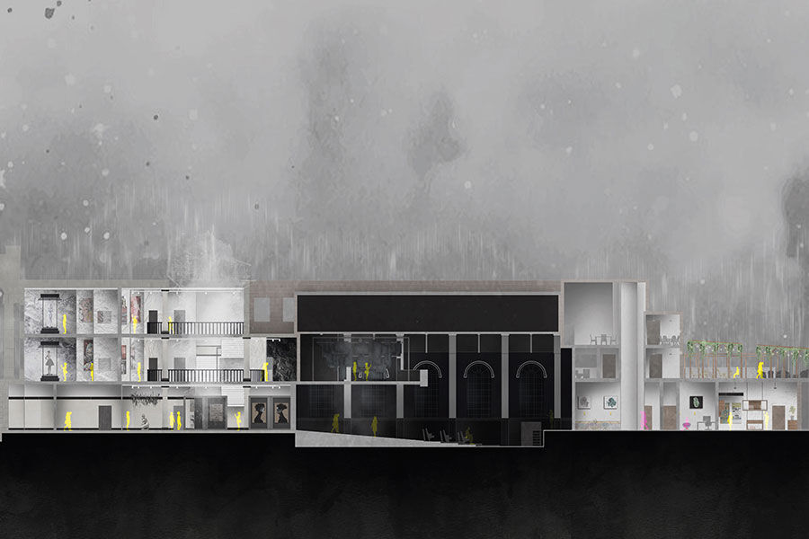 Artwork of the inside of a building