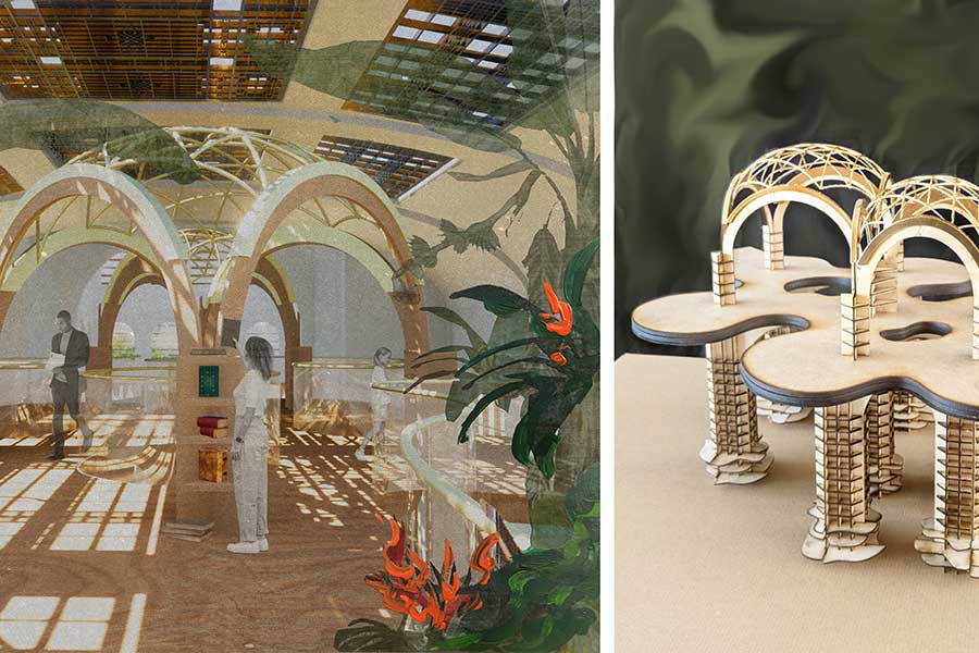 Artwork and model of arched structure