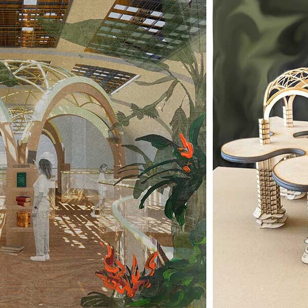 Artwork and model of arched structure
