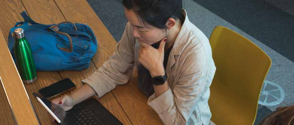 Shot from above of a student  working