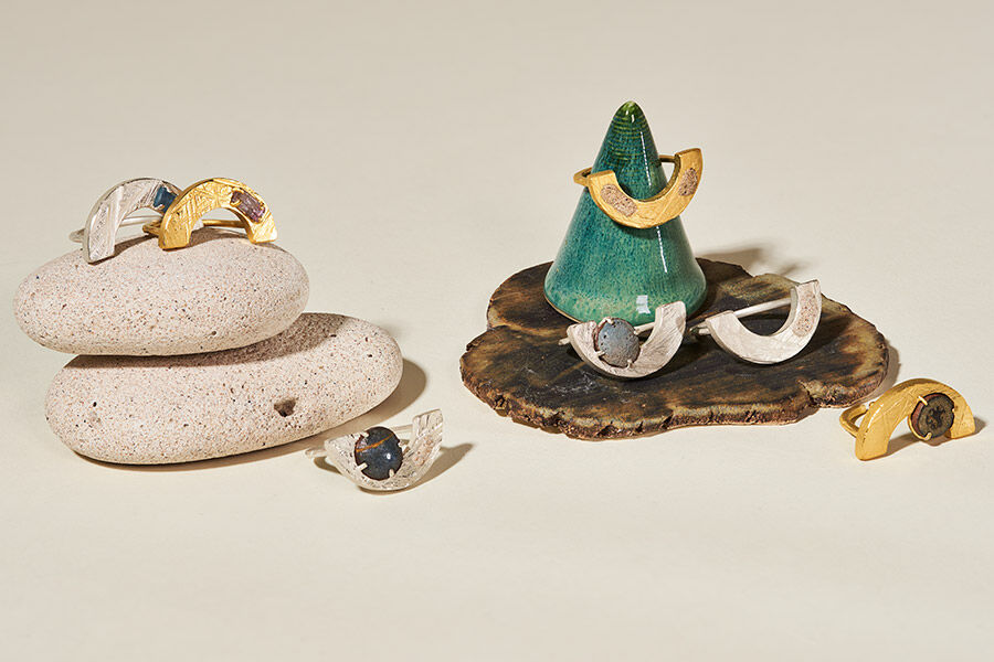 Jewellery and Objects student work -- gold and silver jewellery