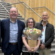 Pictured (l-r): Former Vice-Principal Paul Bamborough, Principal Stephen Maddock, Administrative Officer Judy Francis, Former Principal David Saint and Director of Undergraduate Music Studies Duncan Fielden.