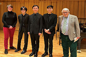 Pictured: (left to right) Assistant Artistic Director at Leamington Music Festival Helen Beecroft, pianist Daisuke Yoshida, cellist Gen Li, flautist Japheth Law and Artistic Director at Leamington Music Festival Richard Phillips.