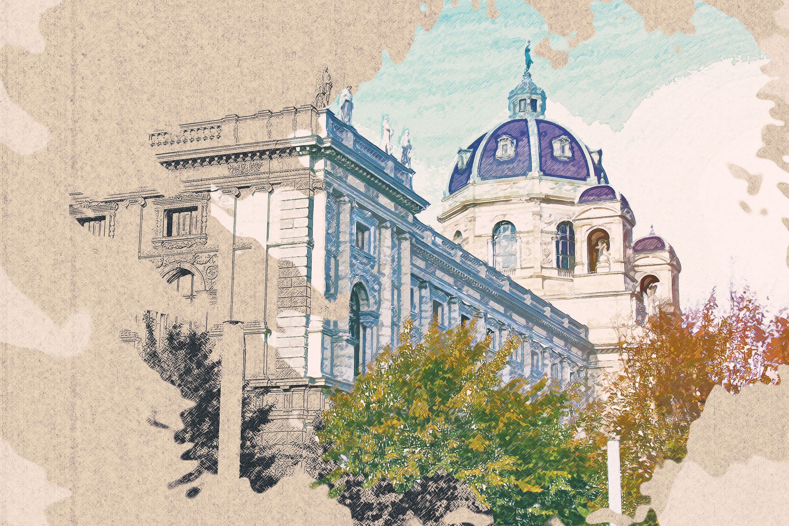 Watercolour  of Kunsthistorisches Museum in Vienna