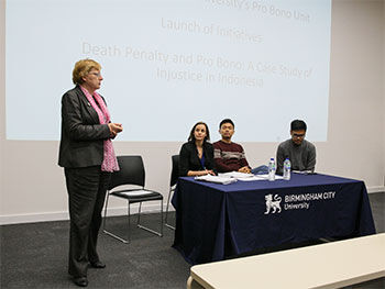 From the left: Prof. Sue Rivers, Hannah Gorman, Ricky Gunawan and Raynov Tumorang Ramintori Pro bono launch in Curzon