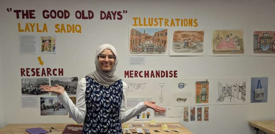 BCU Illustration graduate Layla Saqid showcasing her work.