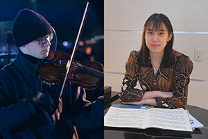 Montage of (l to r) violinist, Alastair Legg and pianist, Venesca Yapson
