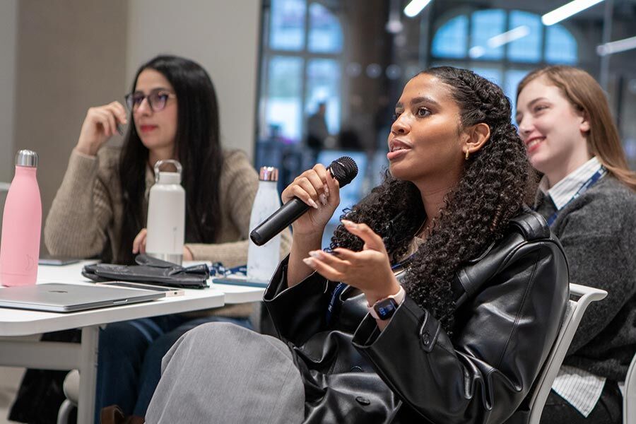 MA Design Management interactive session - student with microphone