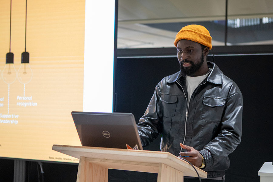 MA Design Management student giving presentation