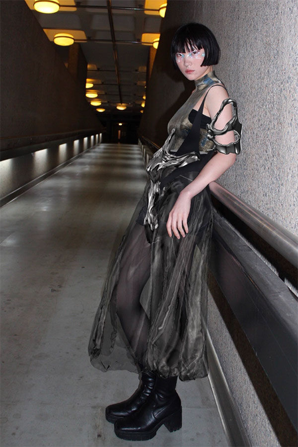 Model in tunnel with chunky boots