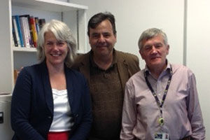 Diane Kemp (Course Director), Olivier Acuña and Bob Calver (Senior Lecturer in Broadcast Journalism)